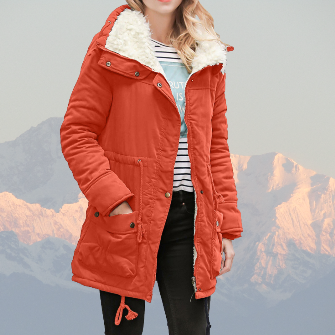 Women’s Parka Winter Jacket – Water-Resistant – Plush Lined – Hooded – Adjustable Waist – Mid-Length