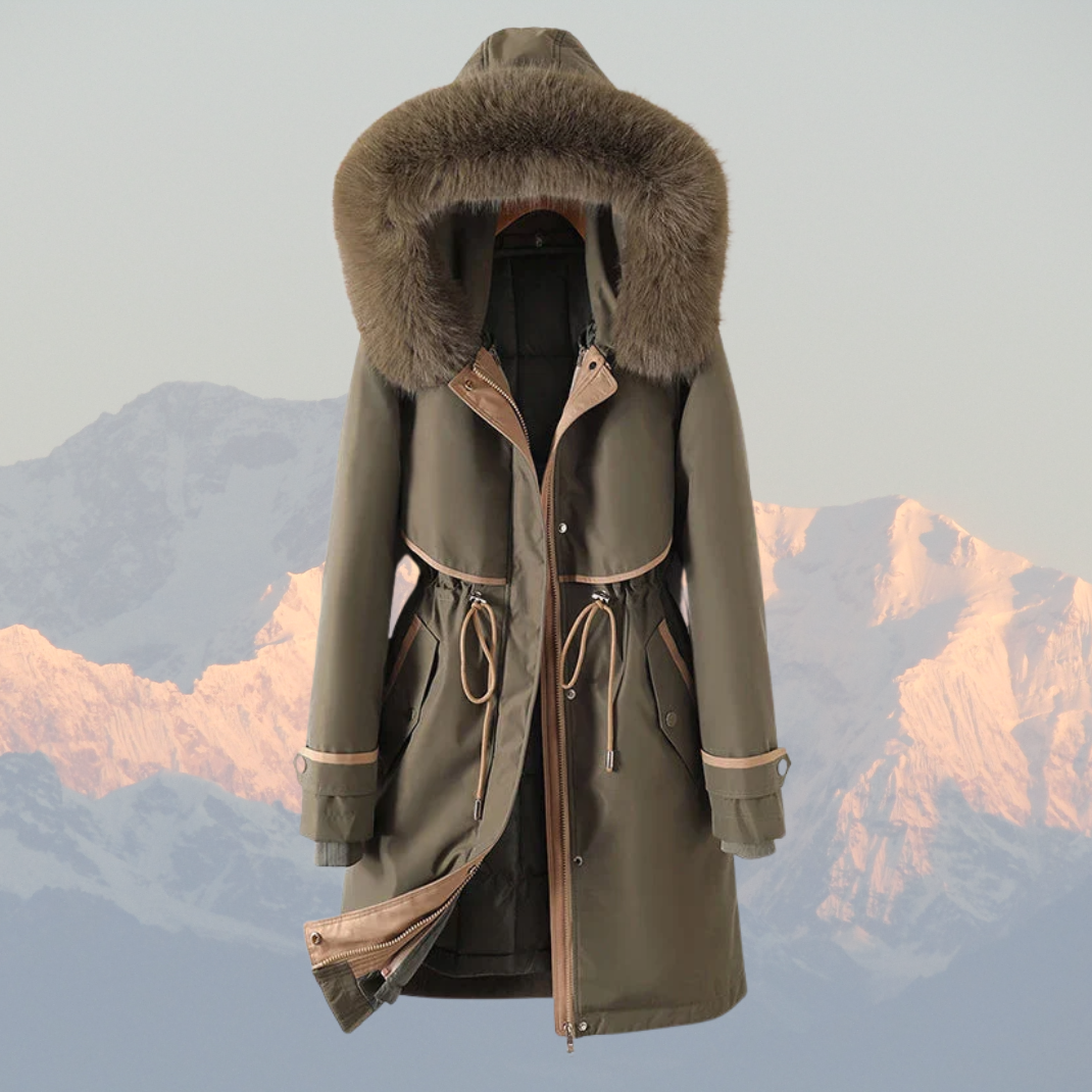 Women’s Parka Winter Jacket – Quilted Lining – Faux Fur Hood – Adjustable Waist – Zip Closure
