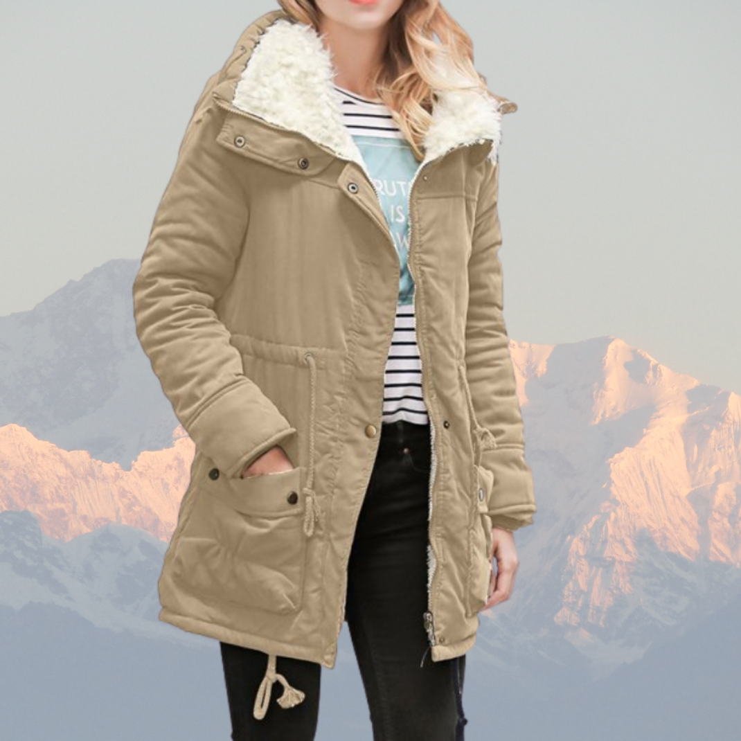Women’s Parka Winter Jacket – Water-Resistant – Plush Lined – Hooded – Adjustable Waist – Mid-Length