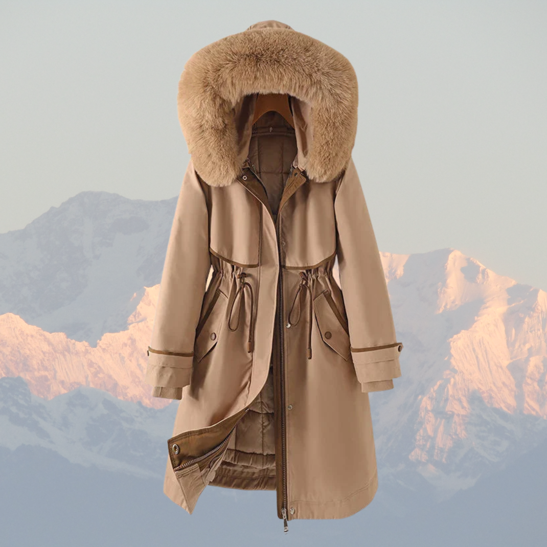 Women’s Parka Winter Jacket – Quilted Lining – Faux Fur Hood – Adjustable Waist – Zip Closure