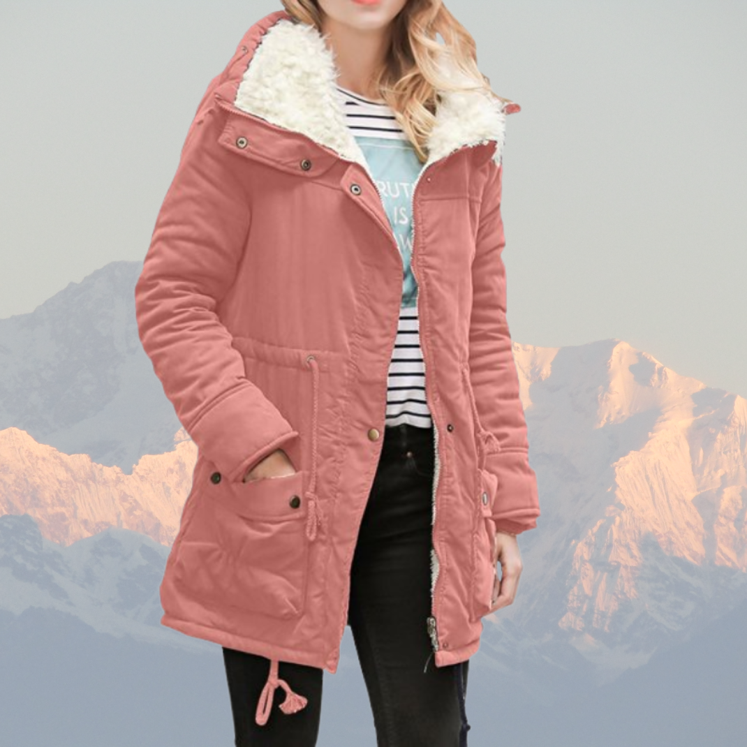 Women’s Parka Winter Jacket – Water-Resistant – Plush Lined – Hooded – Adjustable Waist – Mid-Length