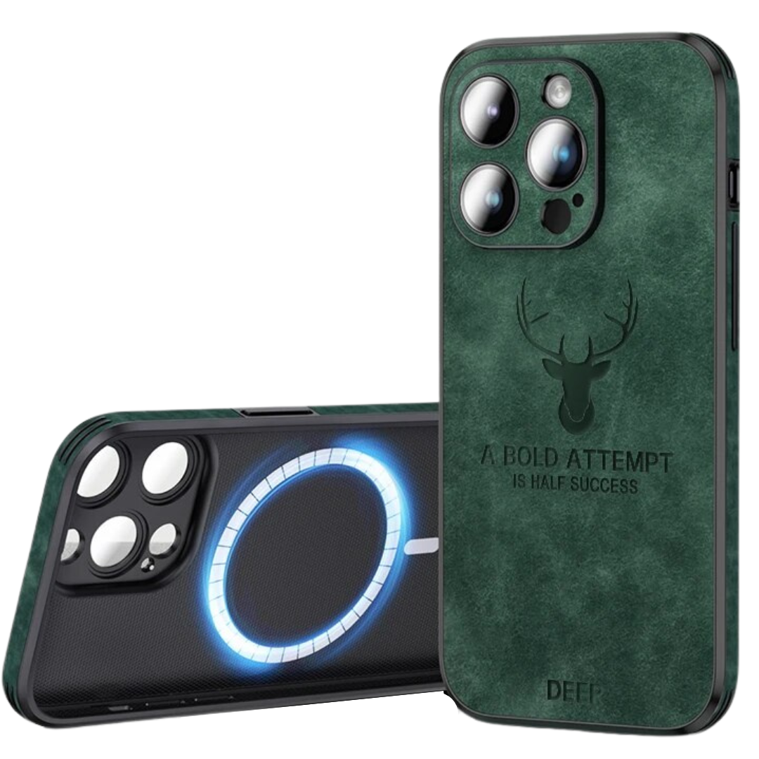 Premium Suede Leather IPhone Case With Shock Absorbing Liner Dark green NALANI