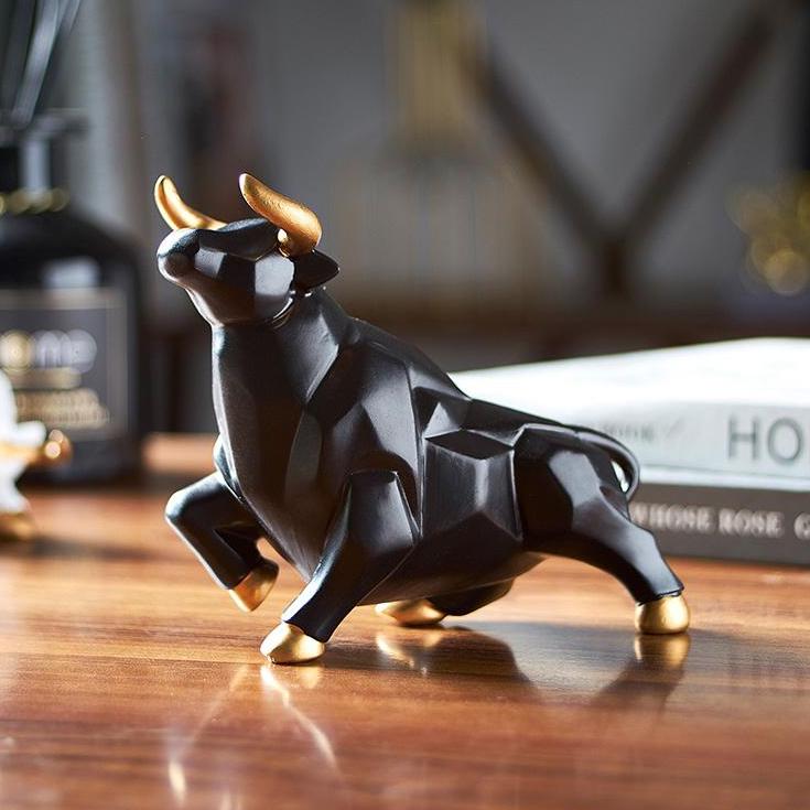 VivArt - Unique Geometric Bull Figurines for Home Decor and Gifts Design 1 (Black) 4.1"L (10.5 cm) 2.2"W (5.5 cm) 2.6"H (6.5 cm) NALANI