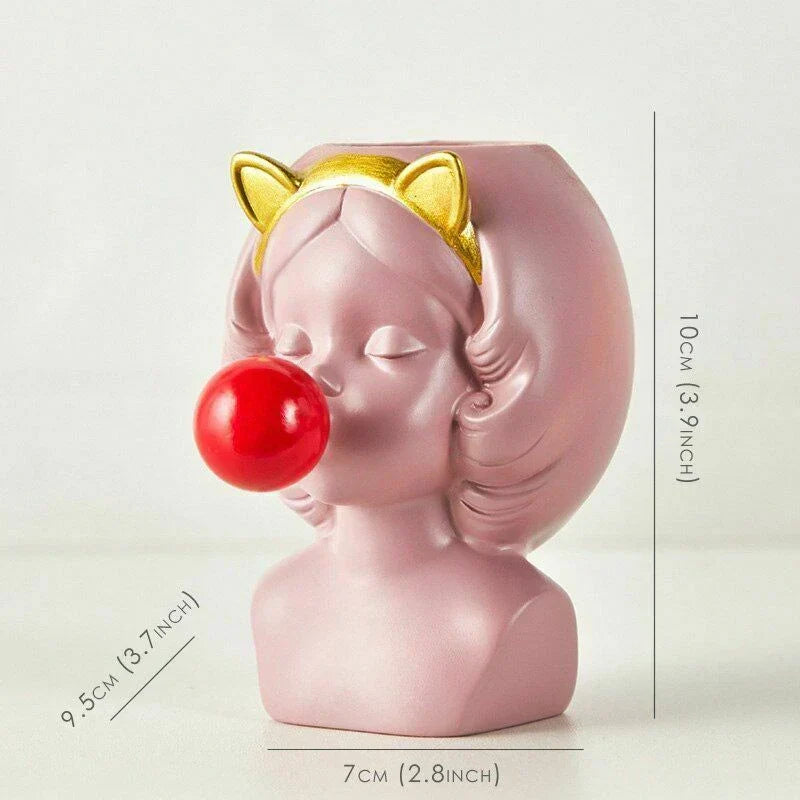 Cute Bubblegum Girl Ceramic Face Vase for Whimsical Home Decor NALANI