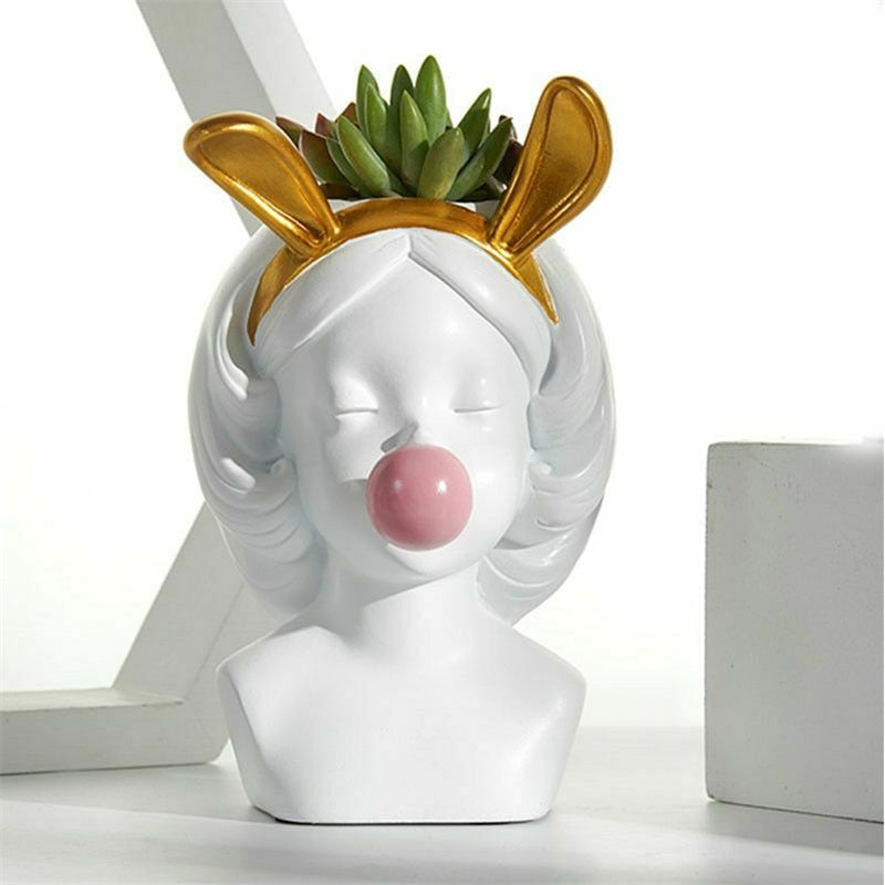 Cute Bubblegum Girl Ceramic Face Vase for Whimsical Home Decor NALANI