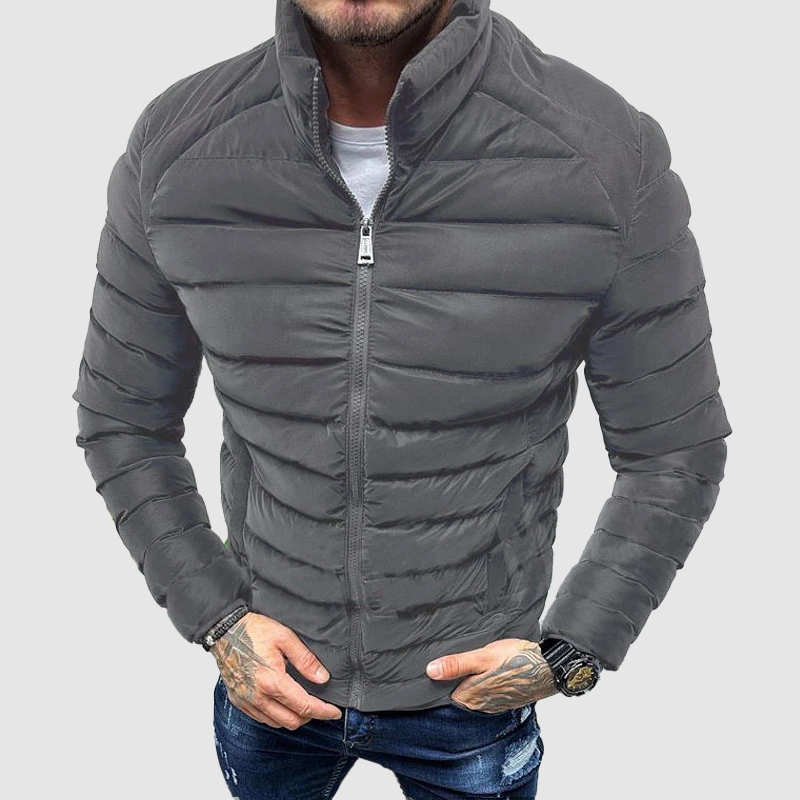 Men's Puffer Jacket Quilted Insulation High Collar Zipper