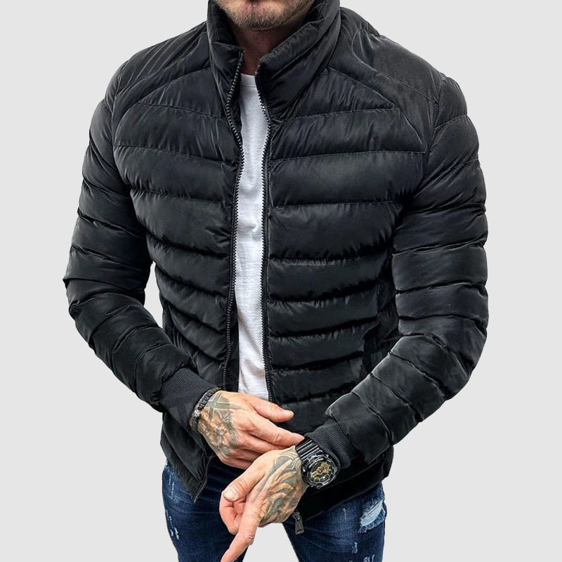 Men's Puffer Jacket Quilted Insulation High Collar Zipper