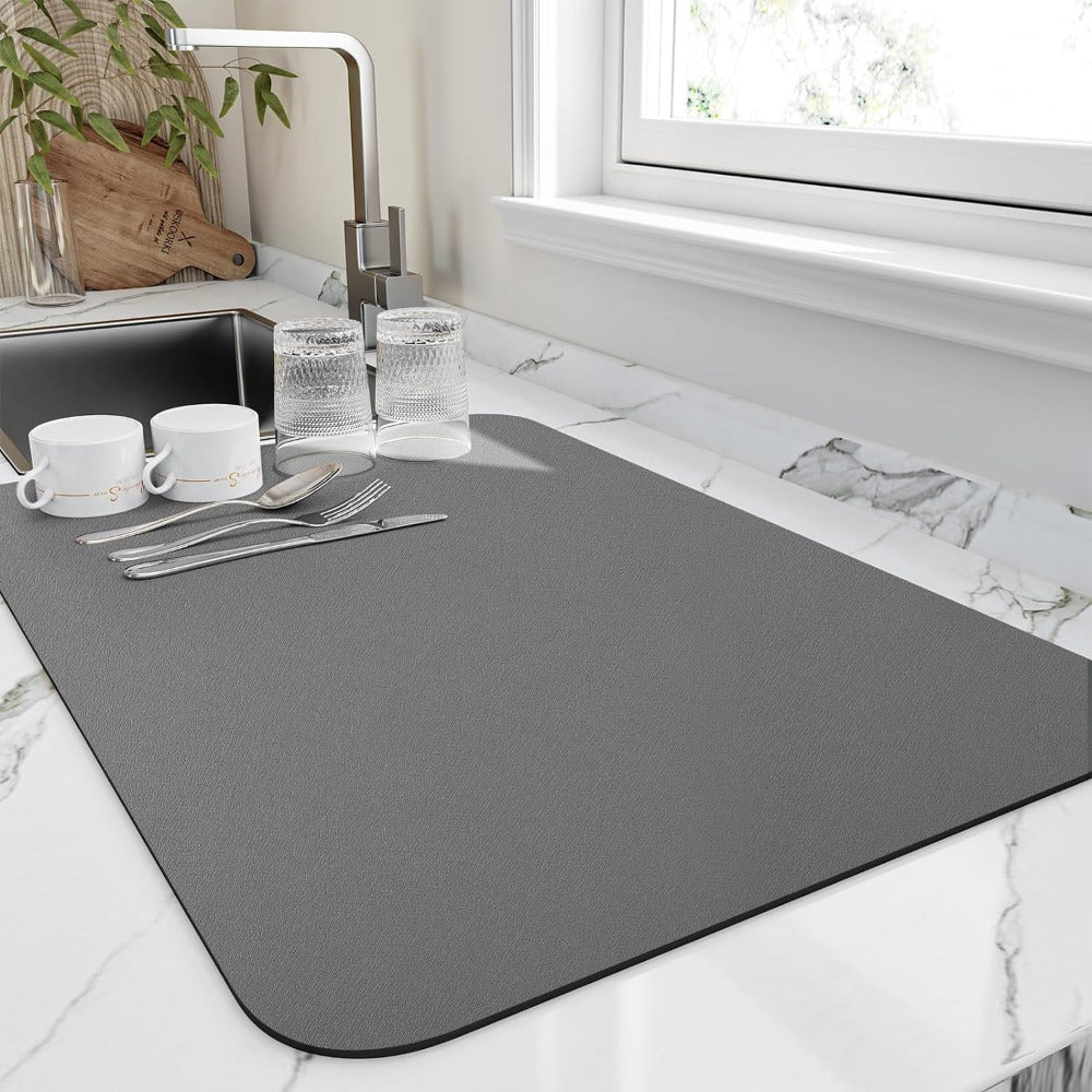 Quick Dry Kitchen Draining Mat Highly Absorbent Practical Gray NALANI