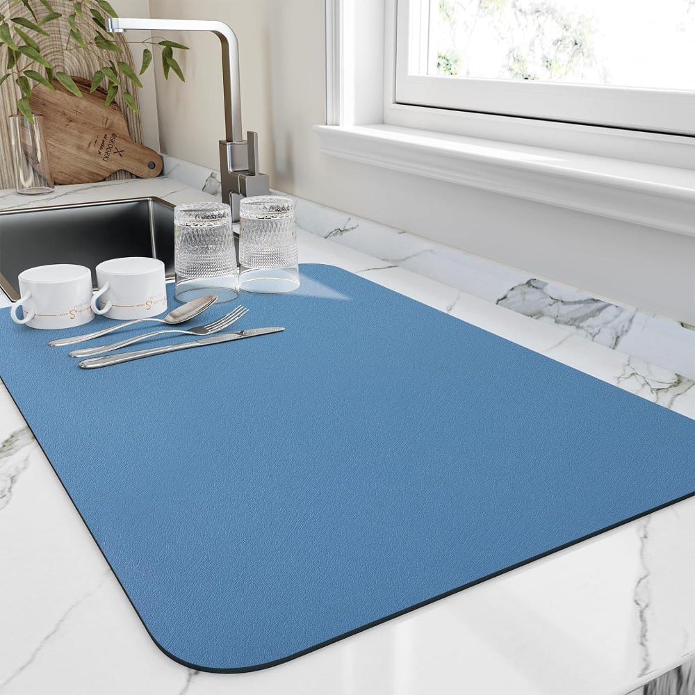 Quick Dry Kitchen Draining Mat Highly Absorbent Practical Blue NALANI