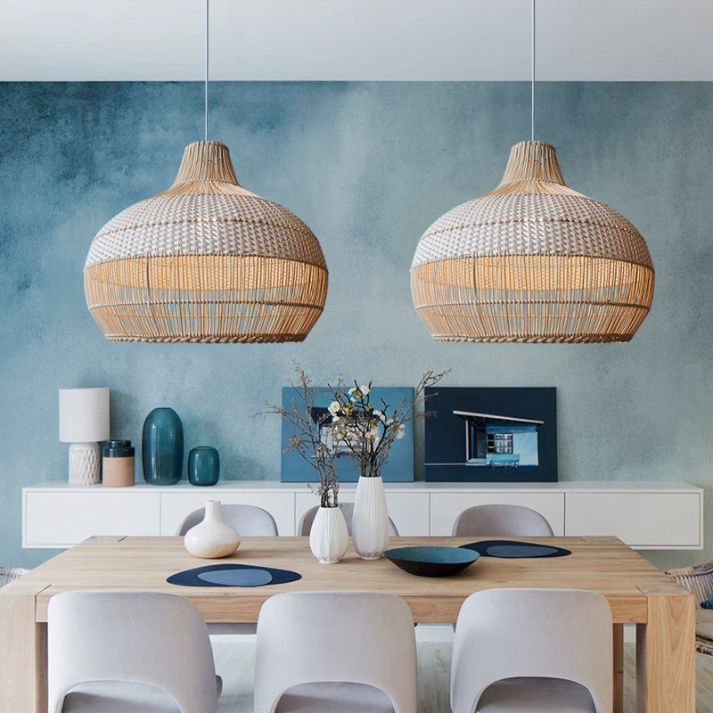 Woven Rattan Pendant Light for Kitchen Island with Woven Shade Calora