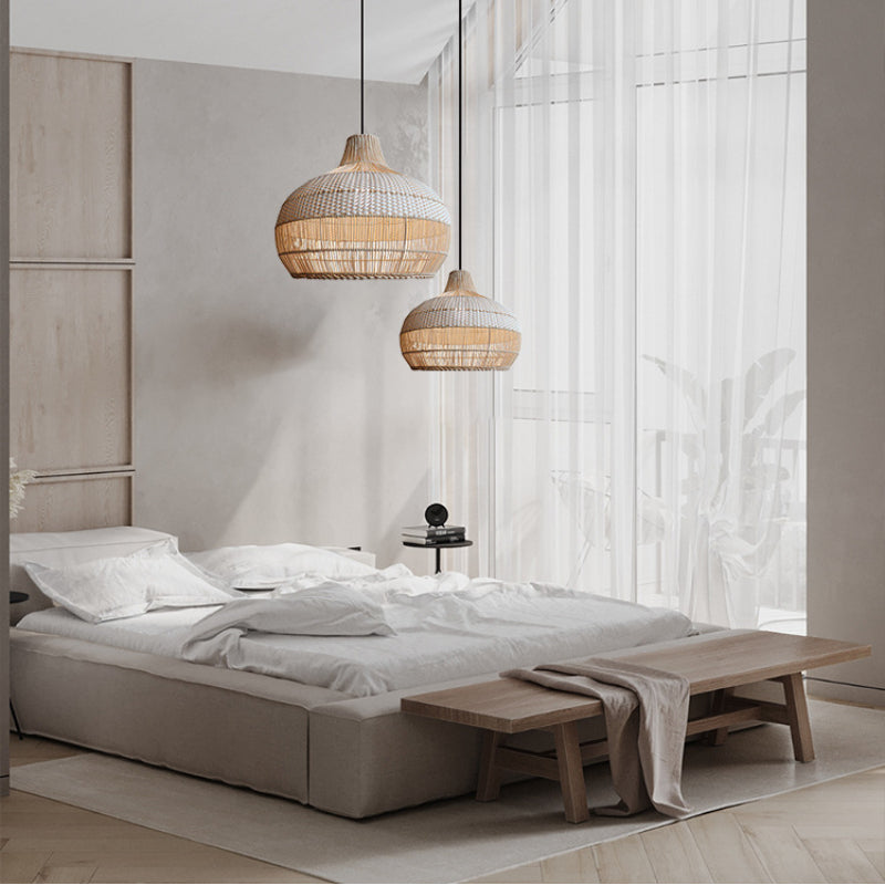 Woven Rattan Pendant Light for Kitchen Island with Woven Shade Calora