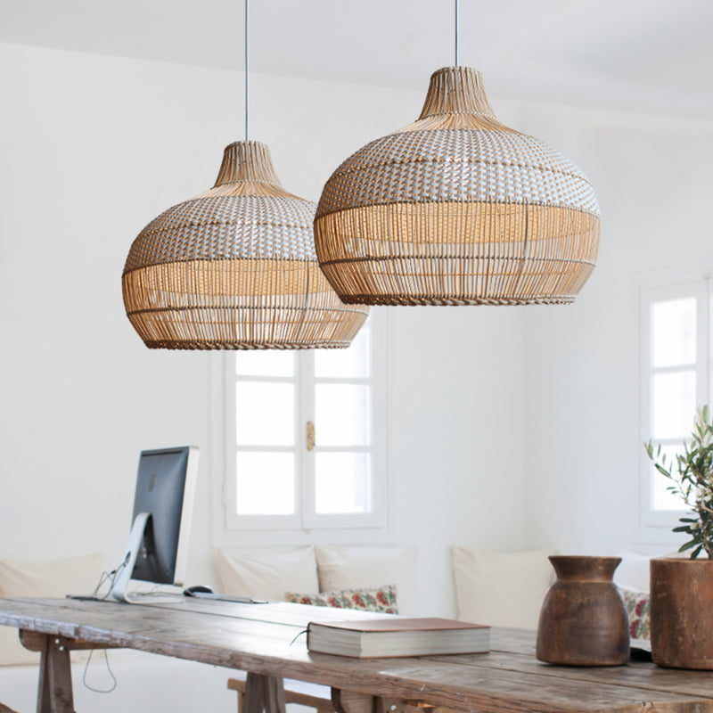 Woven Rattan Pendant Light for Kitchen Island with Woven Shade Calora