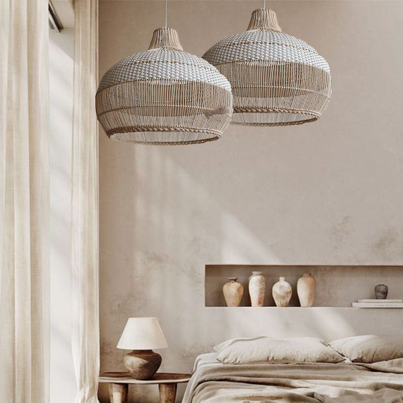 Woven Rattan Pendant Light for Kitchen Island with Woven Shade D42 x H35 cm UK Plug Calora