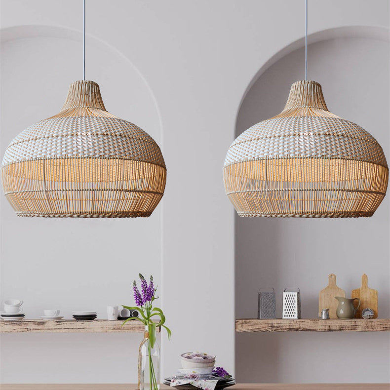 Woven Rattan Pendant Light for Kitchen Island with Woven Shade D42 x H35 cm Wired Calora