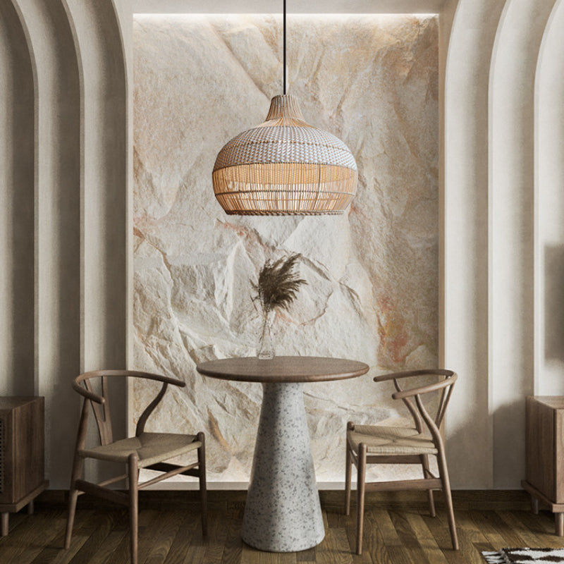 Woven Rattan Pendant Light for Kitchen Island with Woven Shade D50 x H42 cm UK Plug Calora