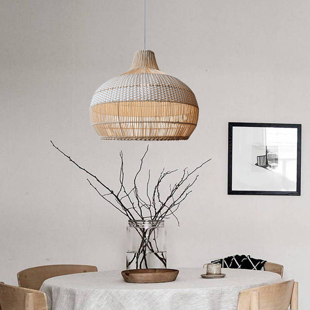 Woven Rattan Pendant Light for Kitchen Island with Woven Shade D60 x H55 cm UK Plug Calora