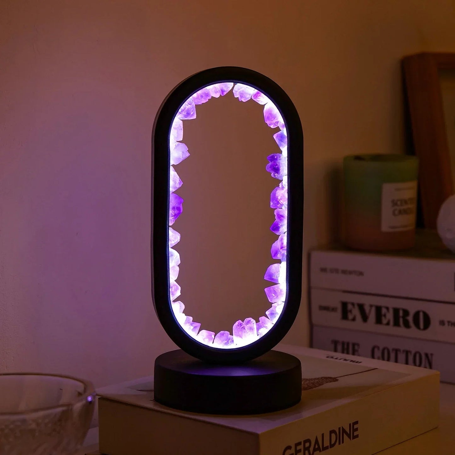 Lucento - Crystal Frame LED Lamp With Natural Crystals Glow Light Amethyst Black NALANI