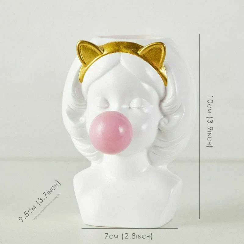 Cute Bubblegum Girl Ceramic Face Vase for Whimsical Home Decor NALANI