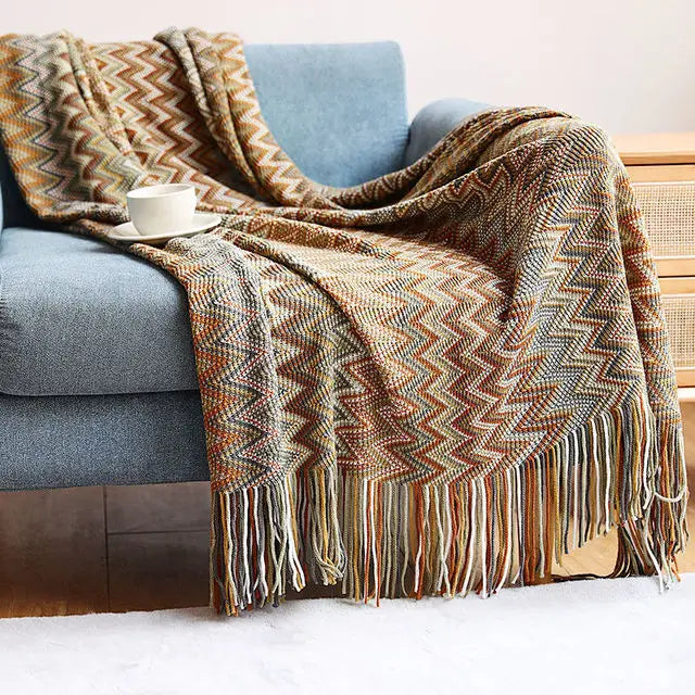Soft Cozy Boho Plaid Throw Blanket Colorful 130x180 cm Khaki NALANI