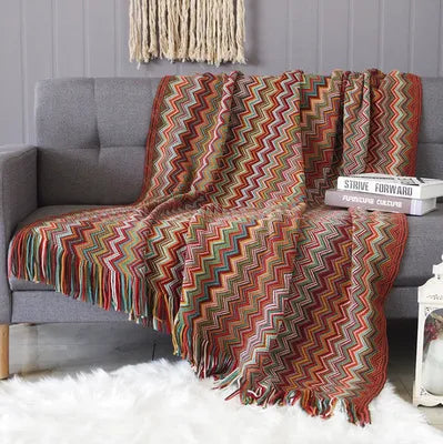 Soft Cozy Boho Plaid Throw Blanket Colorful 130x180 cm Red NALANI