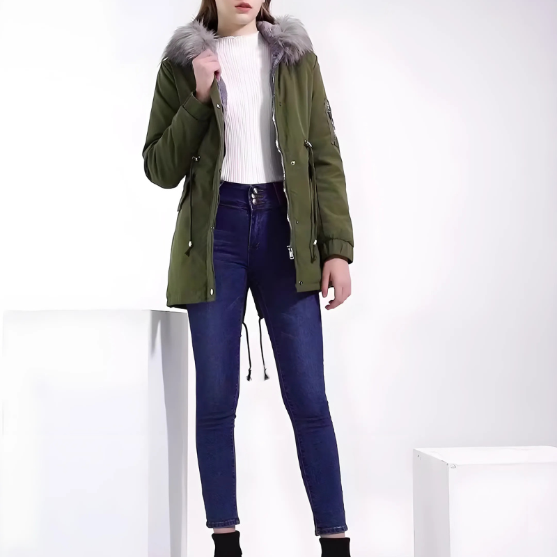 Liana | Women’s Parka Coat – Mid-Length Regular Fit – Faux Fur Hood – Insulated – Adjustable Waist