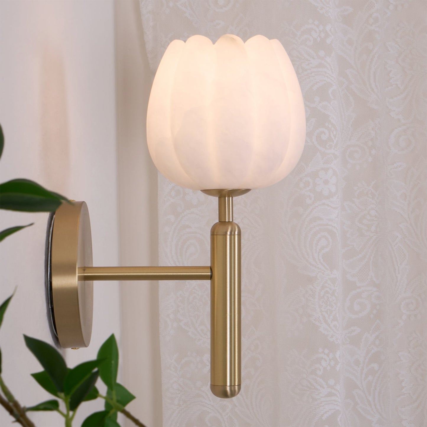 Brass Wall Sconce With Alabaster Flower Accents Design NALANI