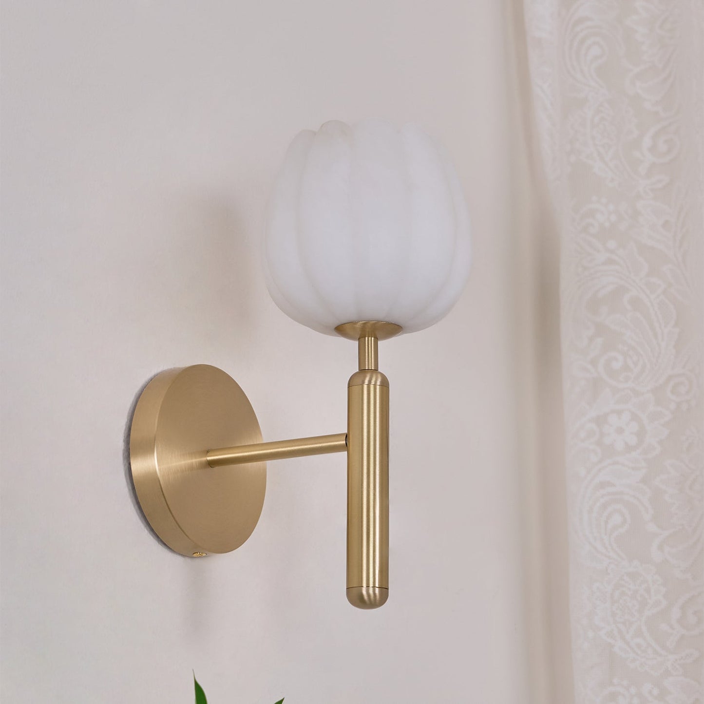Brass Wall Sconce With Alabaster Flower Accents Design NALANI