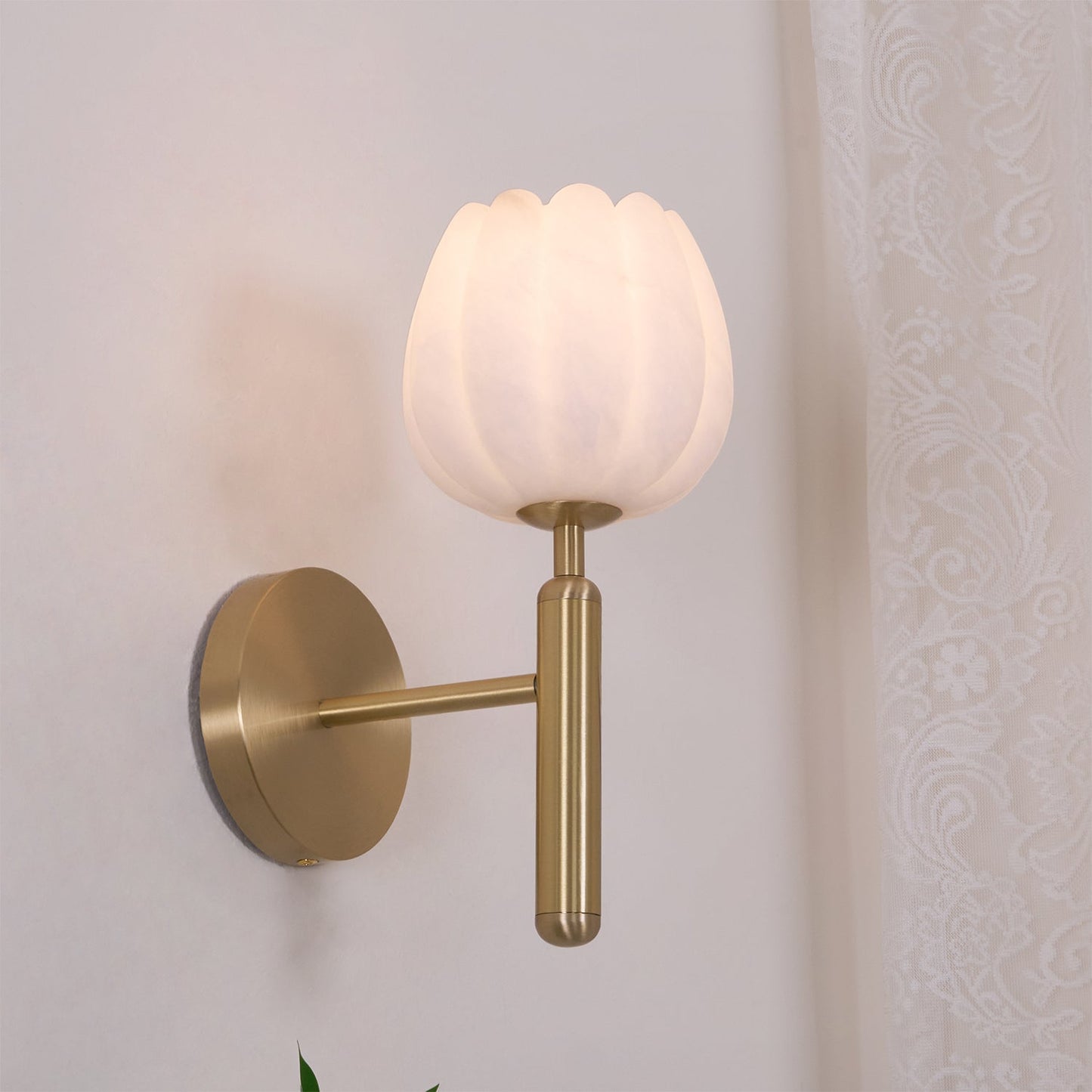 Brass Wall Sconce With Alabaster Flower Accents Design NALANI