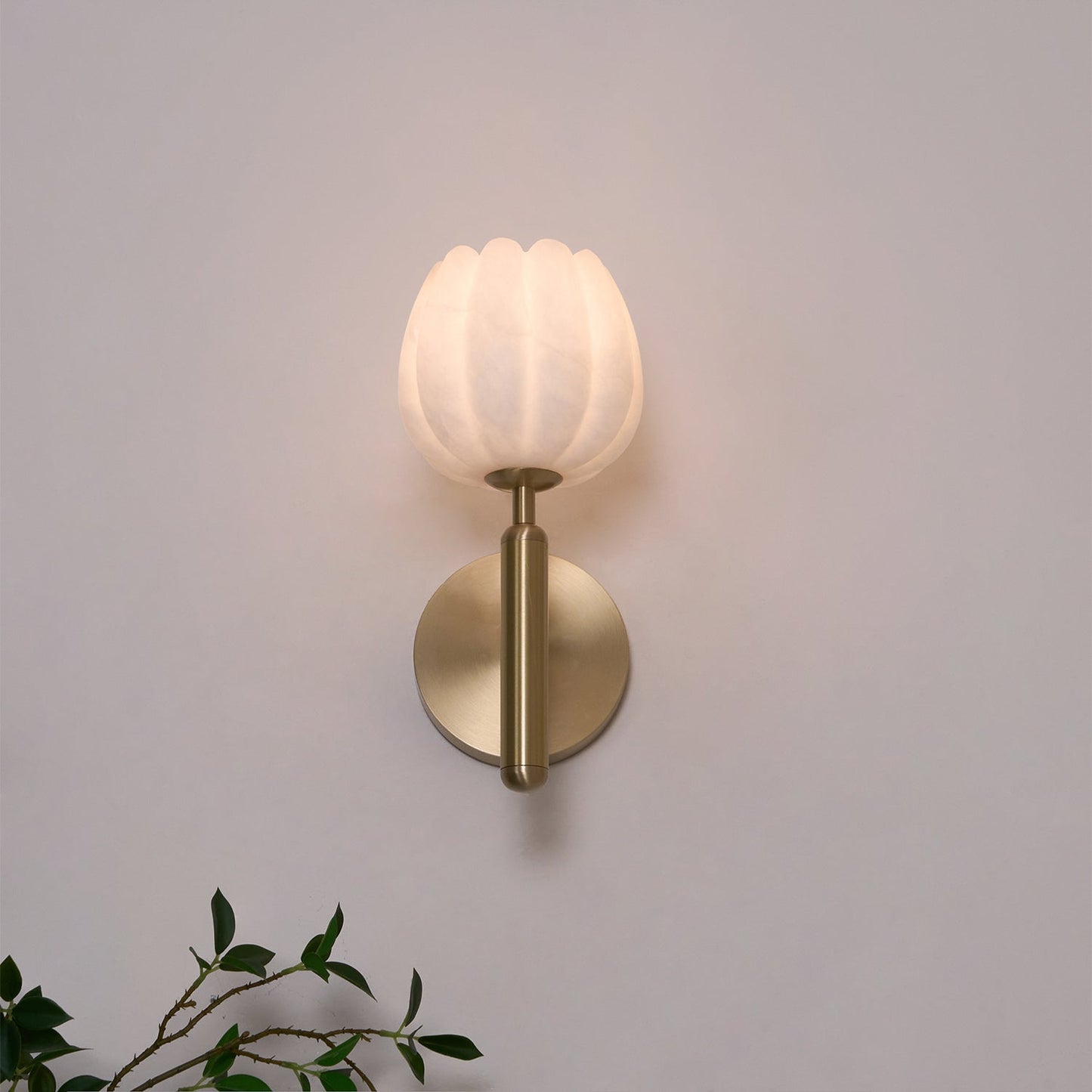 Brass Wall Sconce With Alabaster Flower Accents Design NALANI