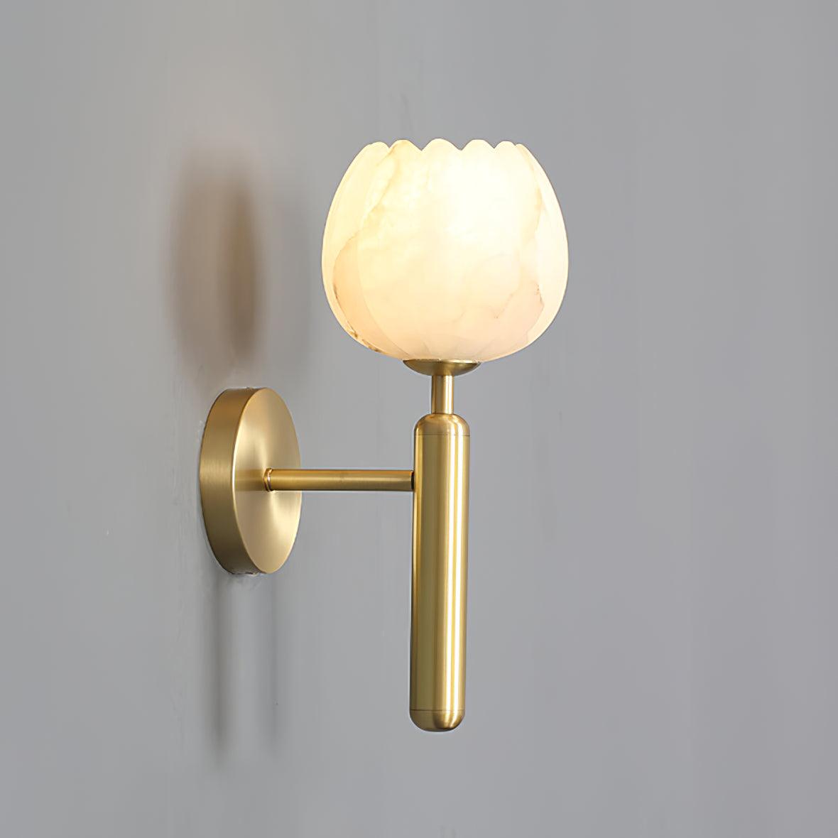 Brass Wall Sconce With Alabaster Flower Accents Design NALANI