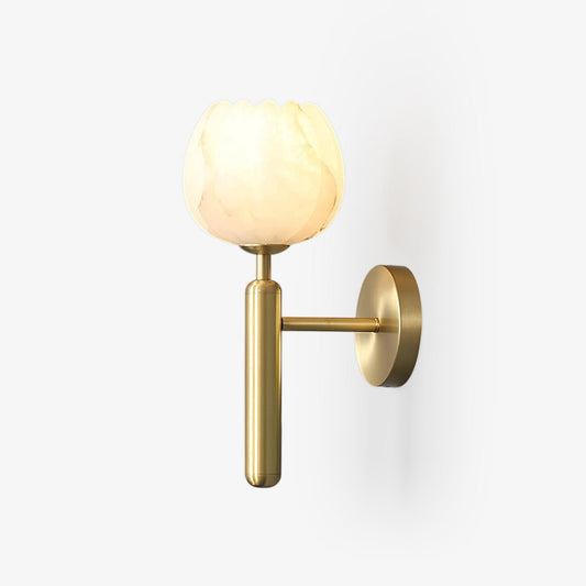 Brass Wall Sconce With Alabaster Flower Accents Design NALANI
