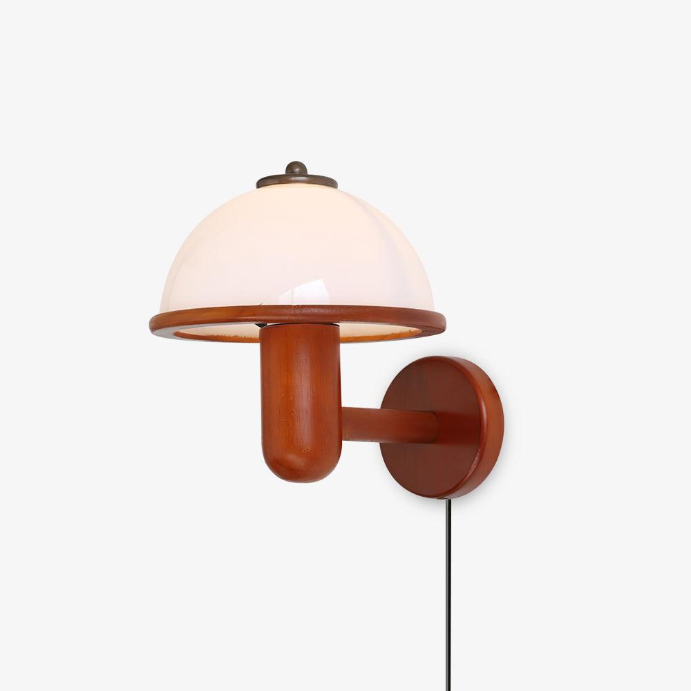 Oak Wood Mushroom Wall Lamp Ambient Living Room Light ∅ 7.9″ x H 11″ Dia 20cm x H 28cm Dark Oak Color NALANI