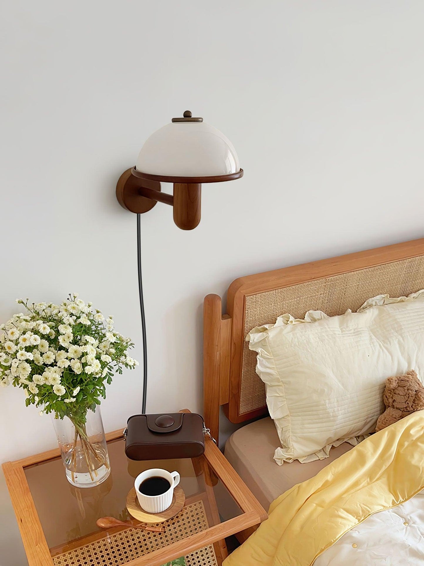 Oak Wood Mushroom Wall Lamp Ambient Living Room Light NALANI