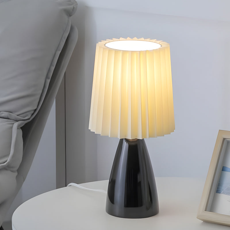 12 Inch Pleated Fabric Table Lamp with Glass Base and USB Dimmable Light Black NALANI
