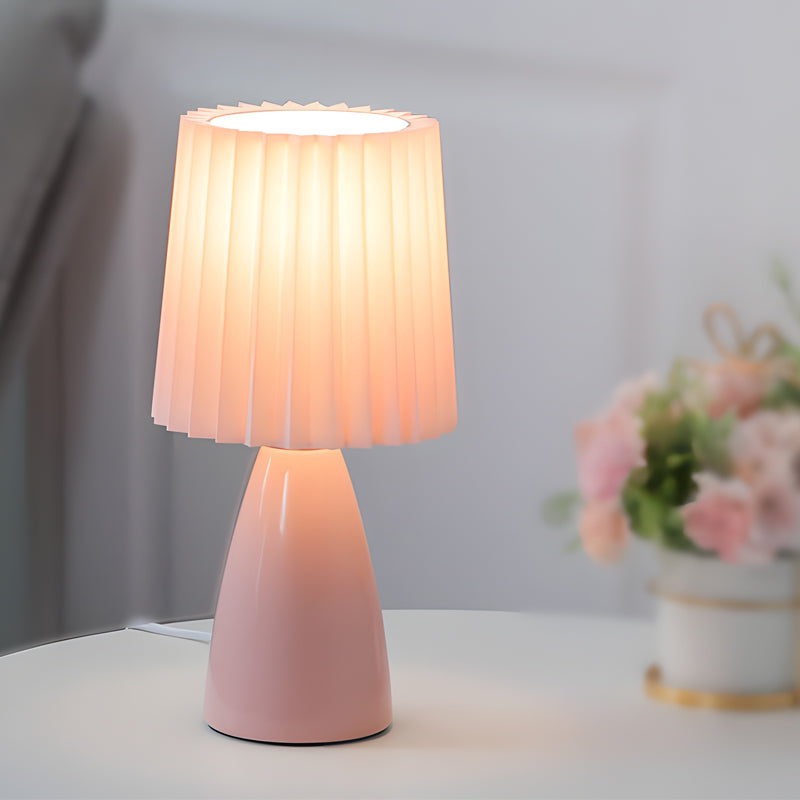 12 Inch Pleated Fabric Table Lamp with Glass Base and USB Dimmable Light Pink NALANI