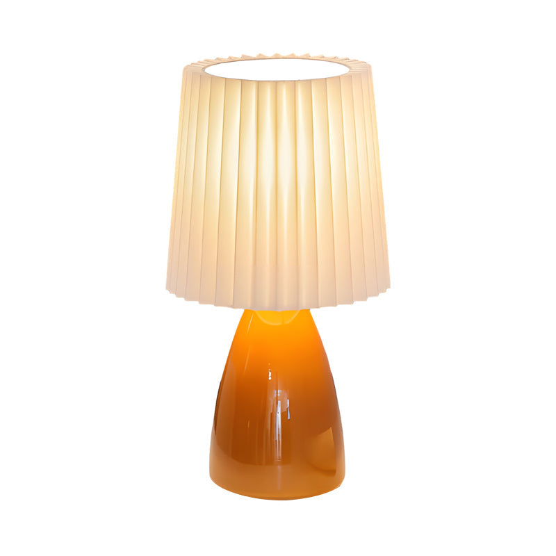 12 Inch Pleated Fabric Table Lamp with Glass Base and USB Dimmable Light NALANI