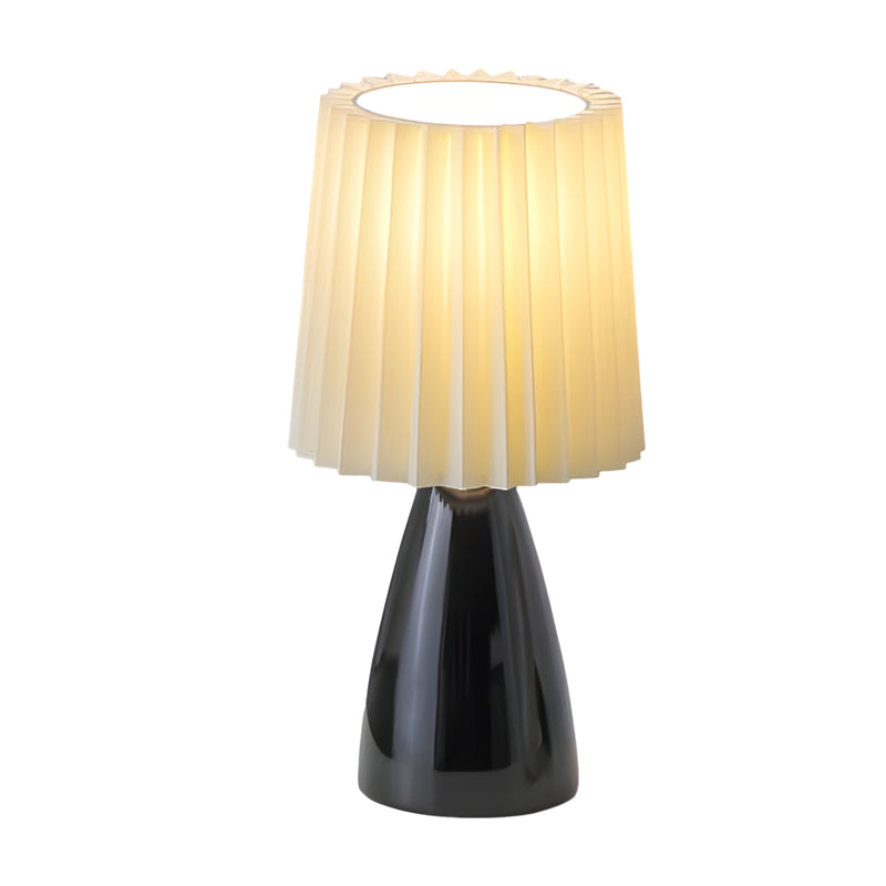 12 Inch Pleated Fabric Table Lamp with Glass Base and USB Dimmable Light NALANI