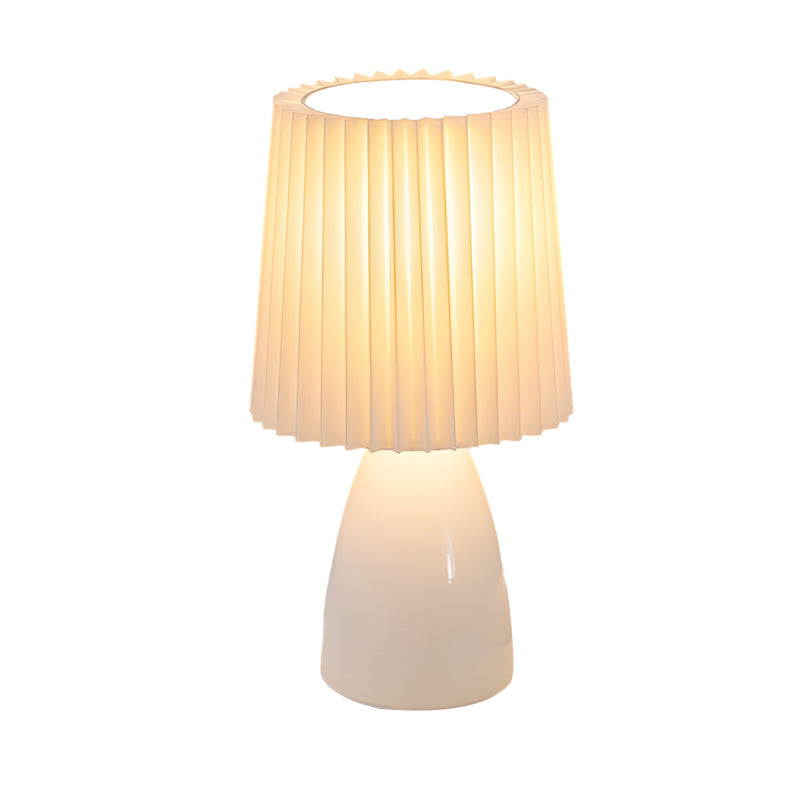 12 Inch Pleated Fabric Table Lamp with Glass Base and USB Dimmable Light NALANI