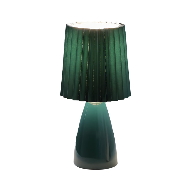 12 Inch Pleated Fabric Table Lamp with Glass Base and USB Dimmable Light NALANI