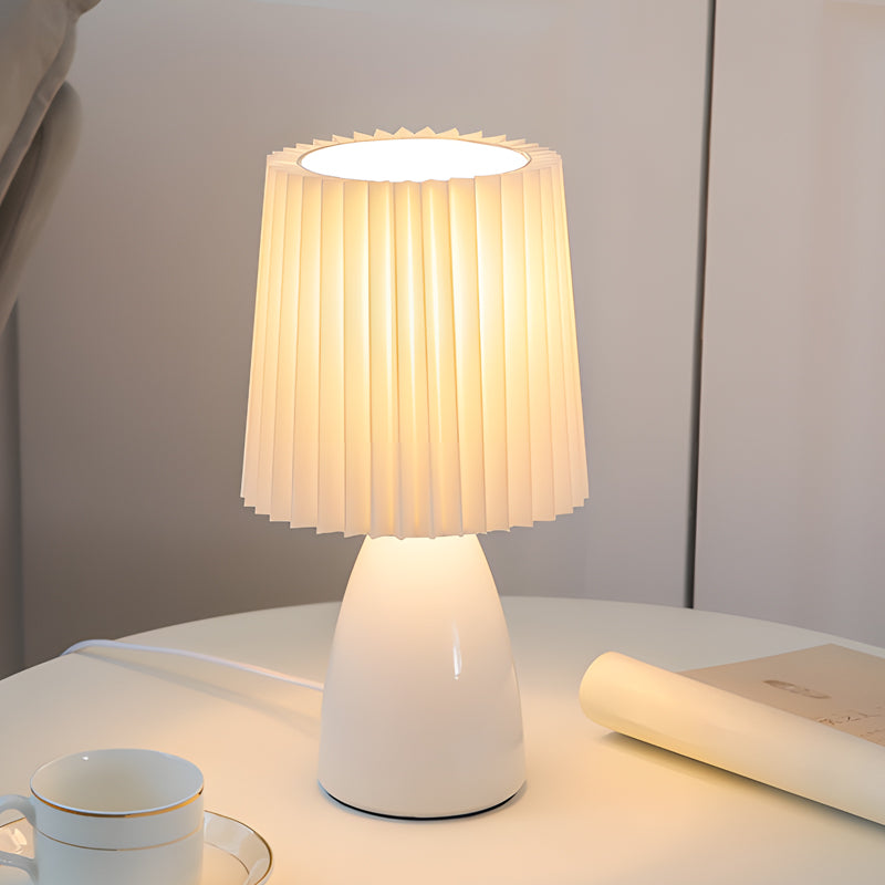 12 Inch Pleated Fabric Table Lamp with Glass Base and USB Dimmable Light White NALANI