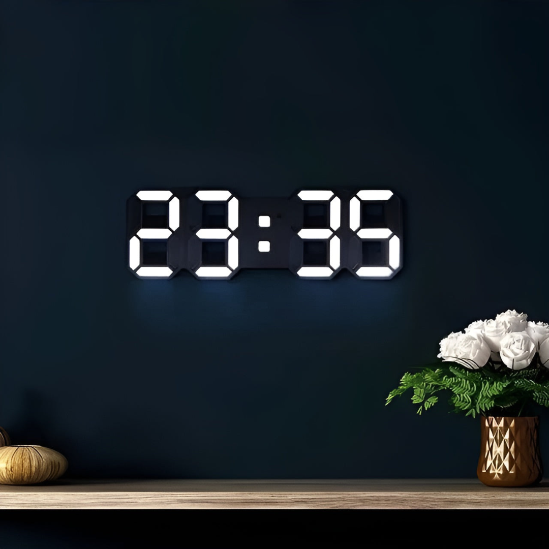3D LED Digital Wall Clock For Modern Interiors Home Decor Black NALANI