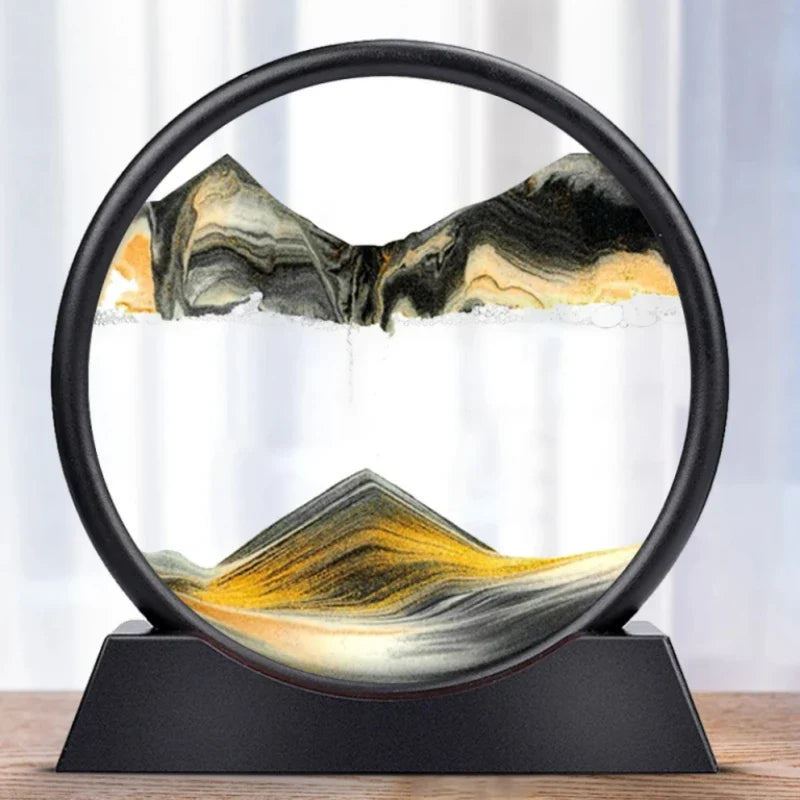 3D Moving Sand Art Deep Sea Sand Sculpture for Relaxation Decor Black and white NaLani