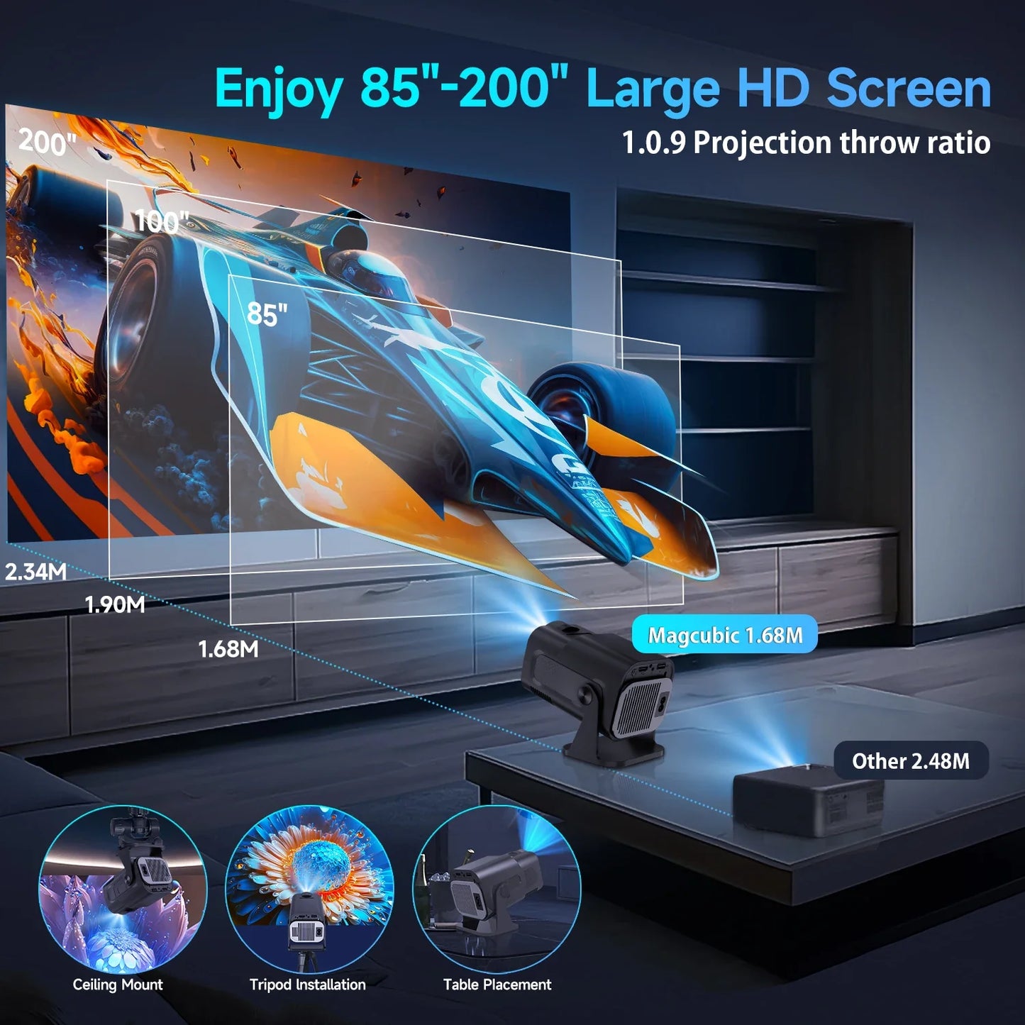4K WiFi Mini Projector With 180 Degree Swivel Portable NALANI