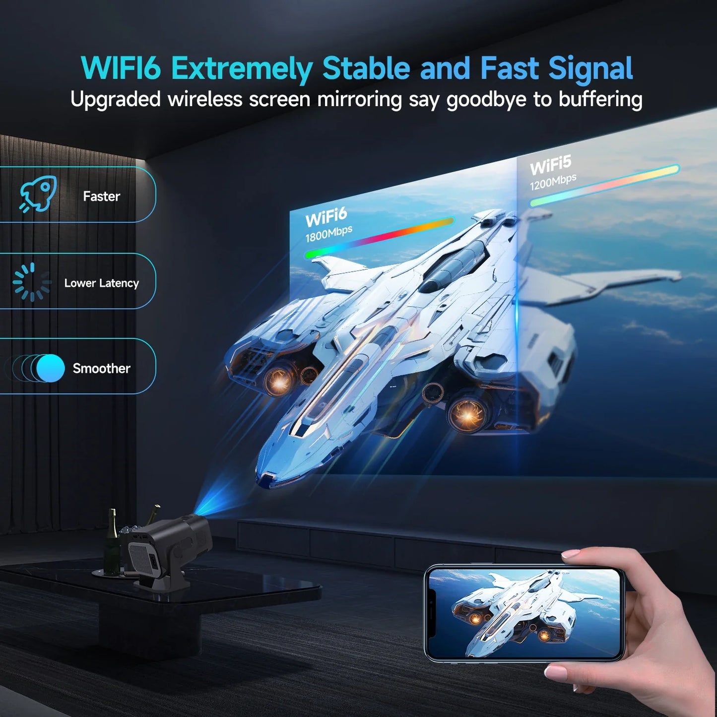 4K WiFi Mini Projector With 180 Degree Swivel Portable NALANI