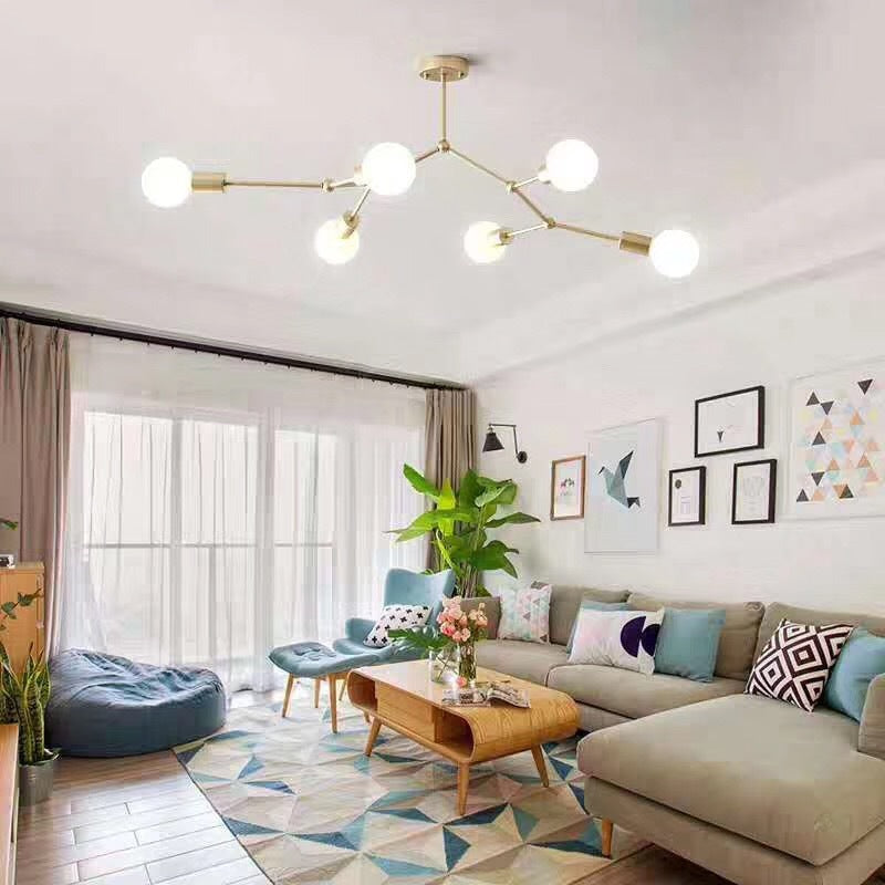 6 Light Branch Chandelier Modern Glass Shade Living Room NALANI