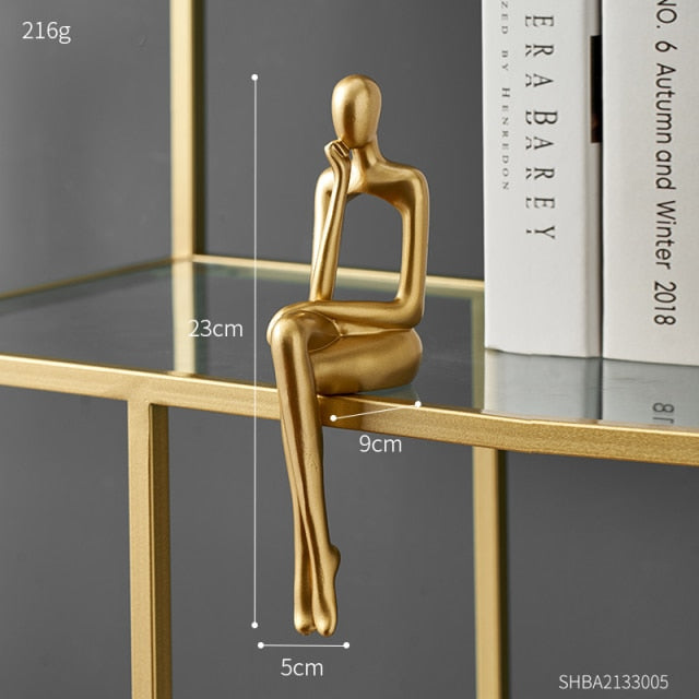 Abstract Book Shelf Decor Figures for Unique Home Accent (Gold) Thinker NaLani