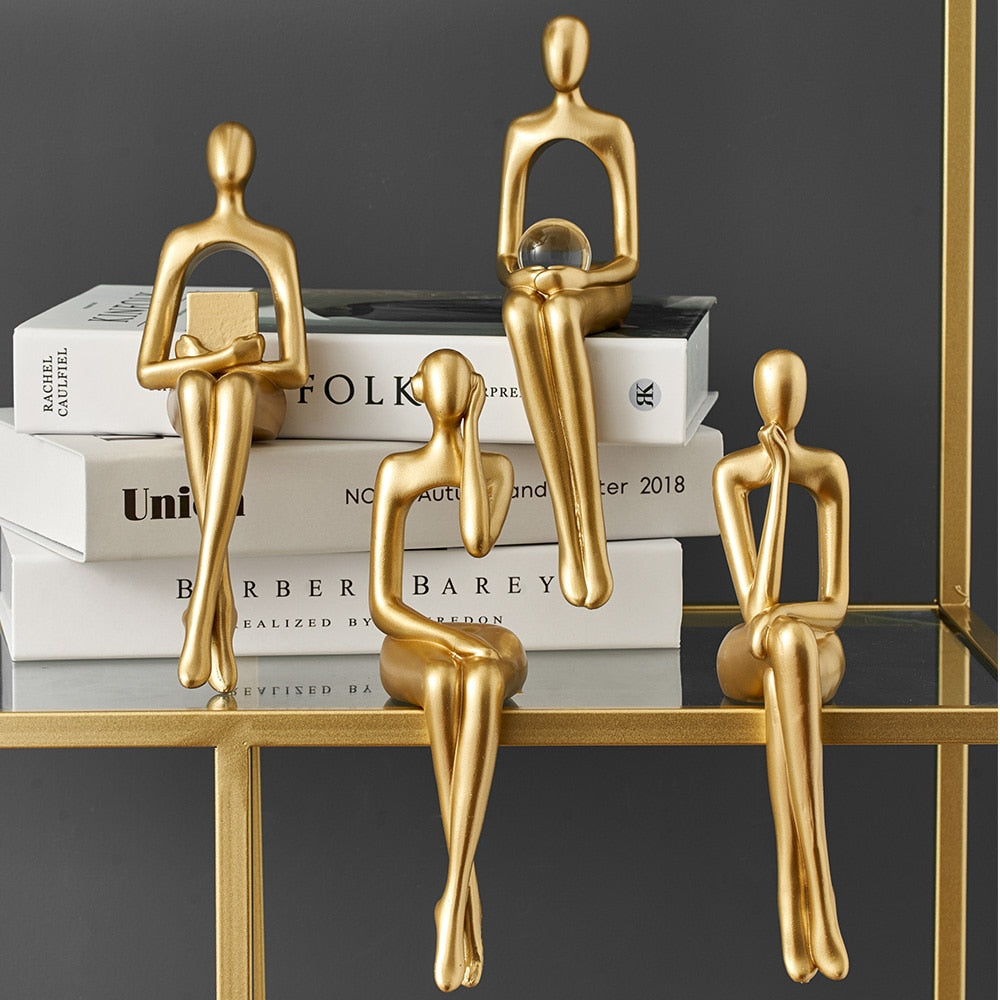 Abstract Book Shelf Decor Figures for Unique Home Accent (Gold) 1 set (4 pieces) NaLani