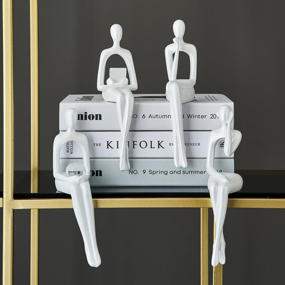 Abstract Book Shelf Decor Figures for Unique Home Accent (Pearl White) 1 set (4 pieces) NaLani