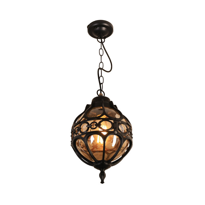 Amber Glass Round Hanging Light Farmhouse Ceiling Pendant NALANI
