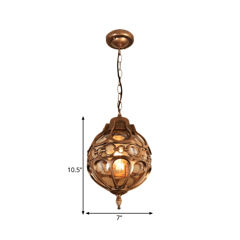 Amber Glass Round Hanging Light Farmhouse Ceiling Pendant NALANI